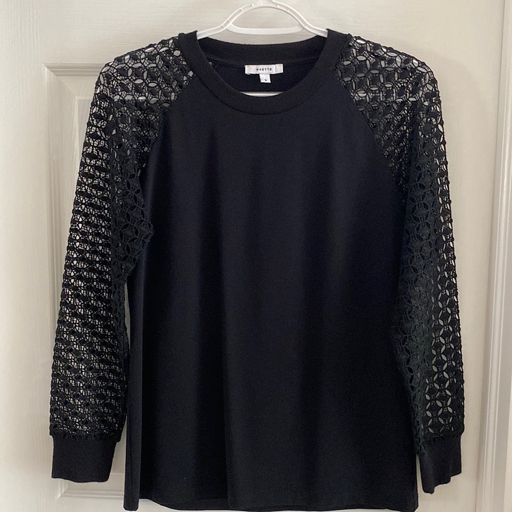 Stella & Dot Black Amie Lace Long Sleeve Sweater Top